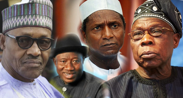 Muhammadu Buhari, Goodluck Jonathan, Late Umaru Musa Yar’Adua, and Olusegun Obasanjo